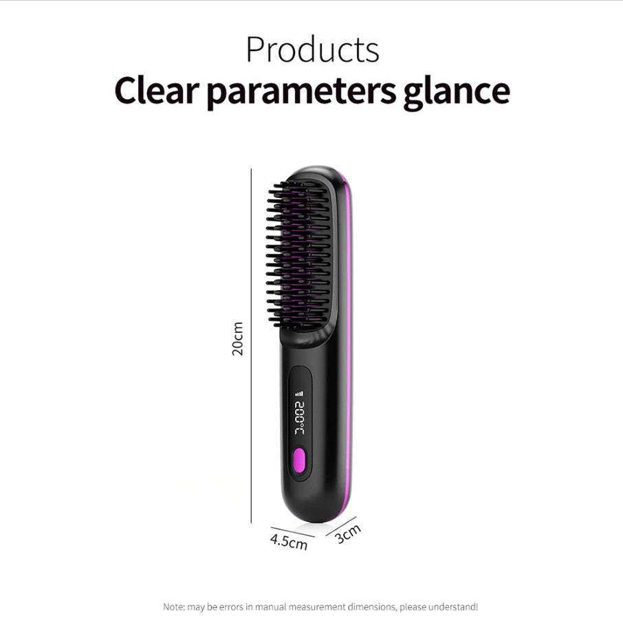 LCD rechargeable wireless straightening comb